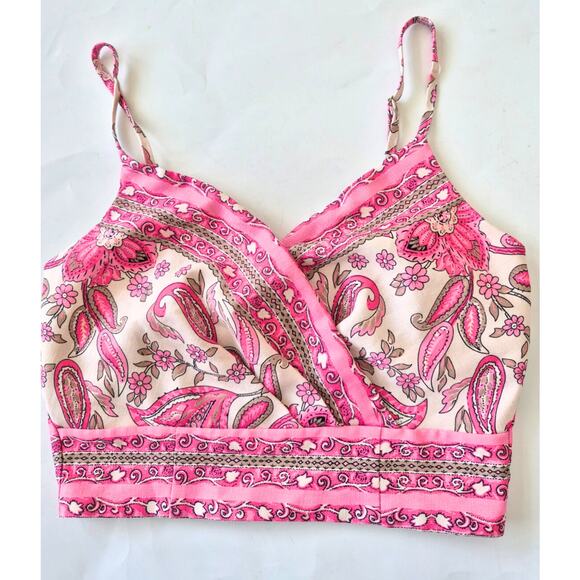 Magnolia Tops - Magnolia Crop Top Size Small Pink Cream Print Festival Boho Party Zipper Back
